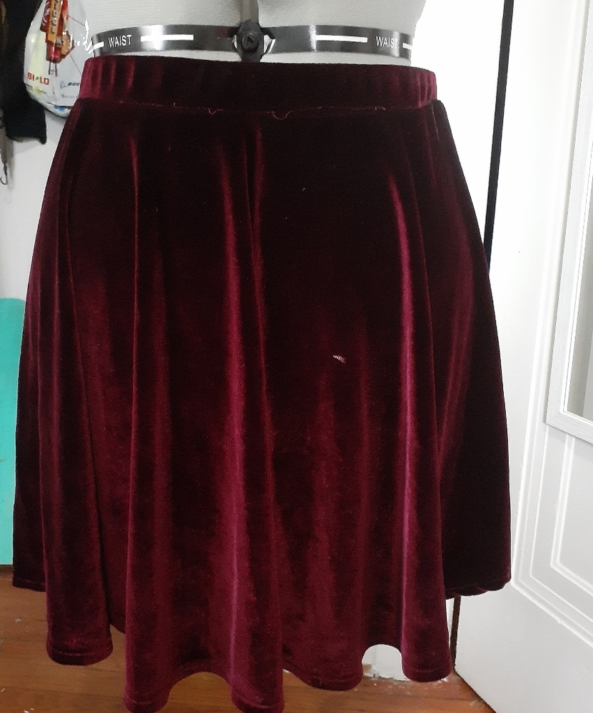 Burgundy velvet skater skirt